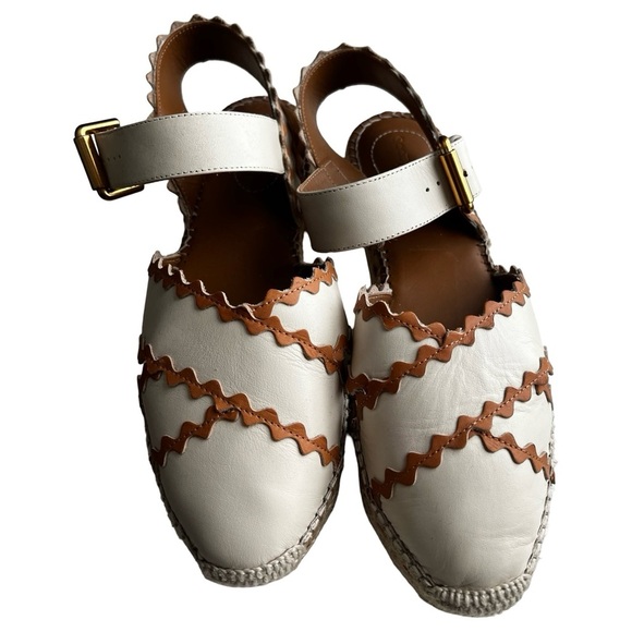 SEE BY CHLOE Glyn Scalloped Edge Flat Espadrille Sandals Beige Sz 8.5 - Picture 2 of 5